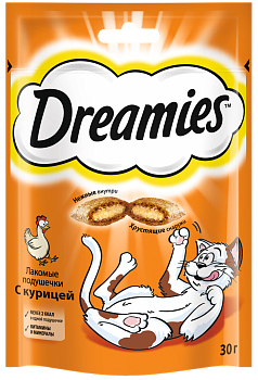 Dreamies лакомство для кошек, подушечки c курицей (10шт в уп)